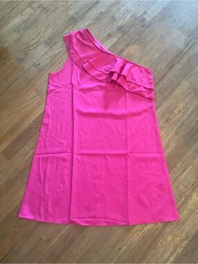 One-Shoulder Ruffle Pink Dress